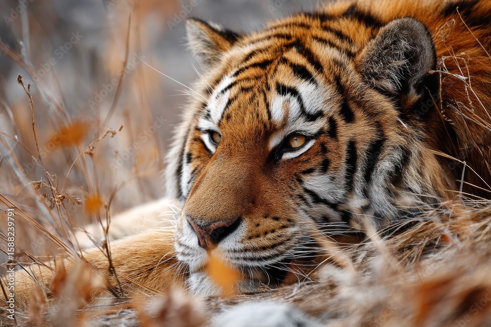 Obraz premium A tiger resting in the grass