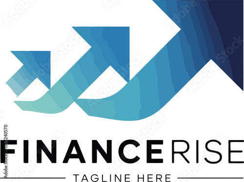 Finance rise logo with three upward pointing arrows and a tagline below it