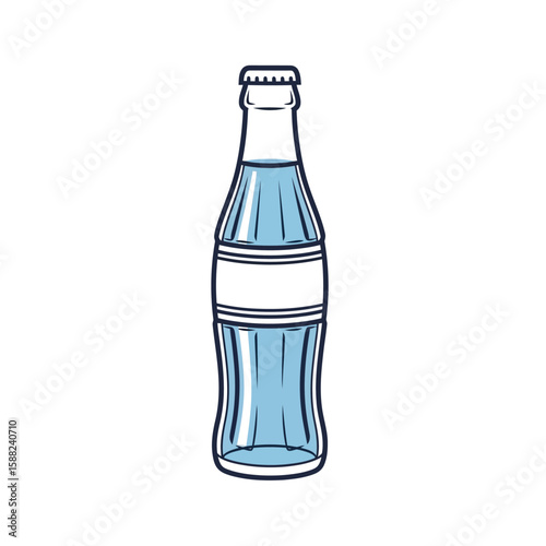 A light blue soda bottle with a blank label, depicted in a simple, cartoonish style.