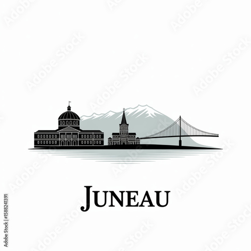 Juneau Skyline Silhouette — Alaskan Capital City Landmark Vector Illustration