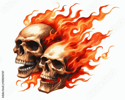 Brief Inferno Skull surrounded by flames isolated watercolor vector illustration svg
