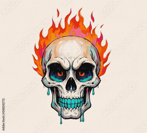Liquid Pyre Skull surrounded by flames isolated watercolor vector illustration svg