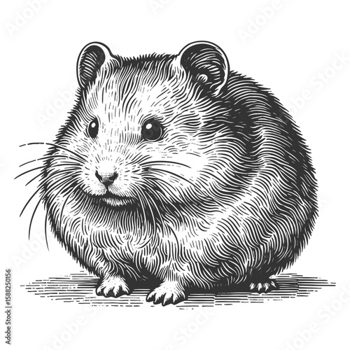Hamster sketch engraving generative ai vector illustration. Scratch board imitation. Black and white image.