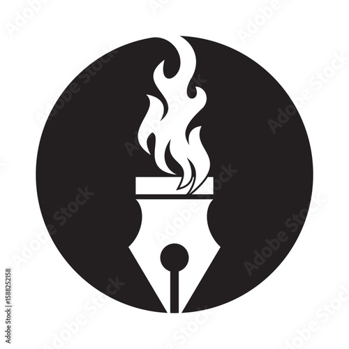 Pen fire vector logo illustration. Flaming Pen Nib Logo Vector.