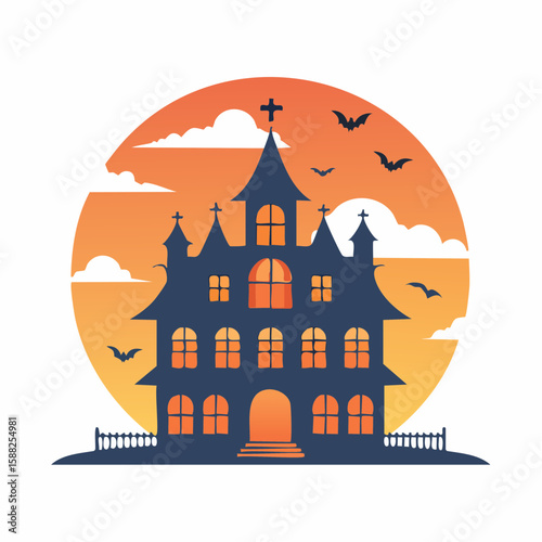 Eerie Manor Outline, Halloween Haunted Home