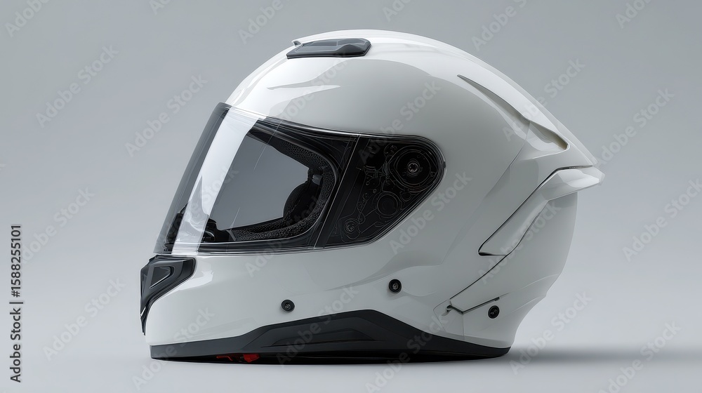 Fototapeta premium Helmet Mockup. White Motorcycle Helmet Isolated on Grey Background for Safety and Sport Equipment Presentation