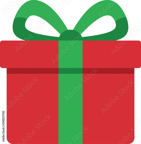 A red gift box with a green ribbon and bow, simple and festive.
