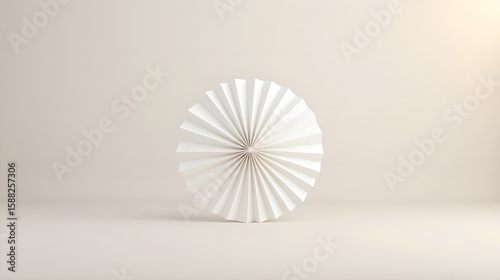 Paper Fan Sculpture on White Minimal Surface
