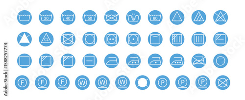 Blue Round Laundry Icon Set
