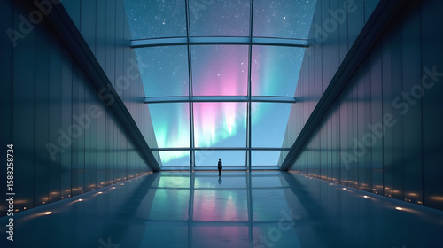 Aurora Reflections in Modern Glass Ceiling
