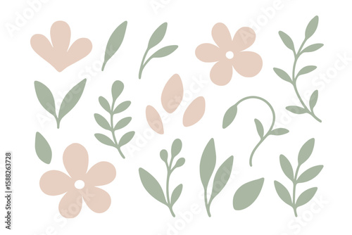 Floral illustration featuring various flowers and leaves in soft pastel colors suitable for design or decoration