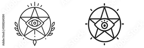 Unique mystical symbols featuring eyes and stars in a simple design style