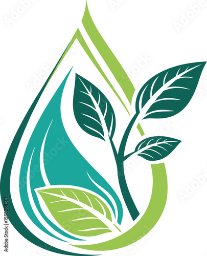 The Essence of Life: A stylized rendering of a vibrant droplet embracing a budding plant, symbolizing the vital link between water and the growth and nurturing of nature's delicate balance. 
