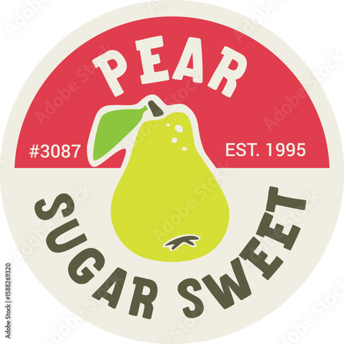 Pear Produce Label Design Template PLU Code. Vector Package Peeled Tag Isolated on Transparent Backg
