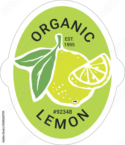 Produce Sticker Design Template with PLU Code and Organic Lemon. Vector Cut Out Fresh Retail Package