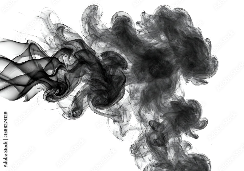 Fototapeta premium Swirling plumes of dark smoke rising and mixing in the air
