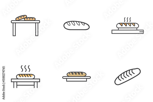 Baguette icon set for blogs, websites, clipart, bakery, bread, food, French cuisine, educational and awareness materials, menu design