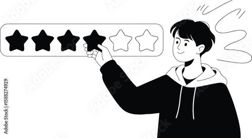Person placing a star on a rating scale review feedback