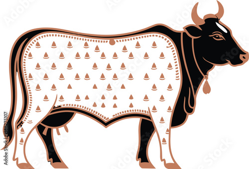 Stylized Indian cow with decorative patterns cattle