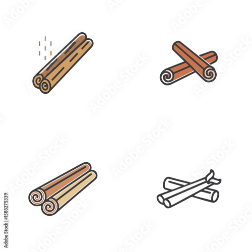 Cinnamon icon set for blogs, websites, clipart, spice, dessert, healthy eating, educational and awareness materials, menu design