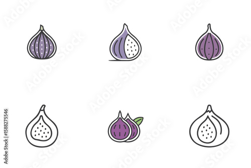 Fig icon set for blogs, websites, clipart, fruit, healthy eating, nutrition, menu, educational and awareness materials, presentations