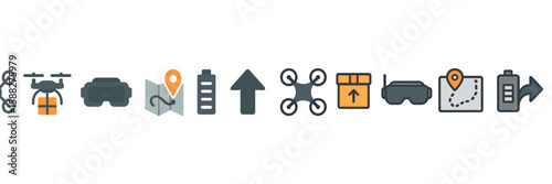Illustration of delivery and navigation icons representing modern logistics and drone technology in a user-friendly manner