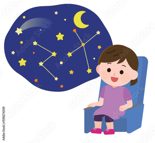 プラネタリウムを鑑賞する女の子　イラスト