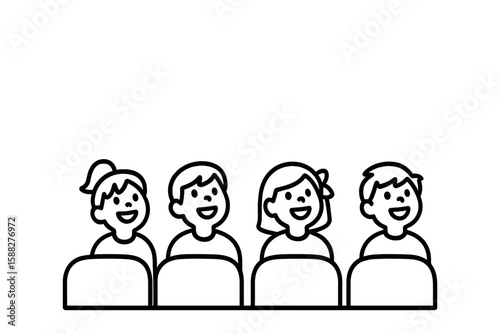 Children smiling while sitting together at an event or performance in a bright and cheerful setting