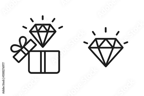Simple illustration of a gift box with a diamond emerging, perfect for celebrations or special occasions