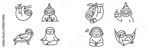 Cute sloths engaging in various relaxing activities during a sunny day in a tropical paradise