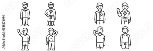 Variety of cartoon boys in different outfits and poses showcasing daily activities and expressions