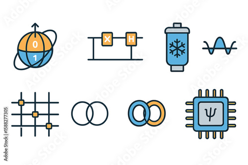 Visual representation of key concepts in computer science and data processing using icons and symbols