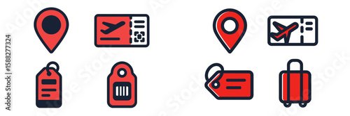 Travel infographic showing icons related to navigation, airline tickets, and luggage with a modern design