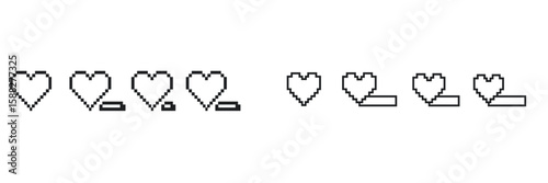 Creative pixel art hearts displayed in a playful arrangement with various designs and sizes
