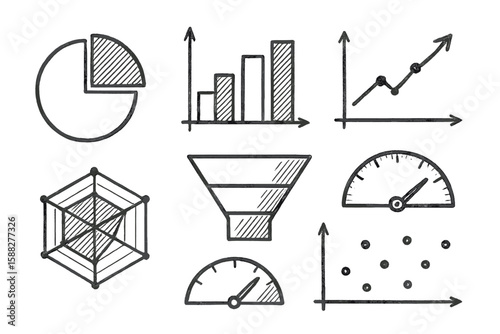 Various hand-drawn graph and chart designs ideal for data visualization and presentations