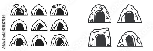 Various cave entrance designs showcasing different shapes and textures for creative projects or illustrations