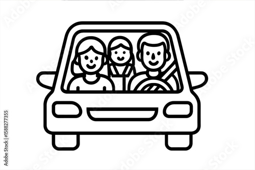 Family enjoying a drive together in a car on a sunny day
