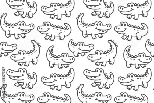 Cartoon crocodiles in playful poses on a white background ideal for children's decor and creative projects
