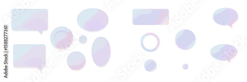 Colorful speech bubbles and shapes on a white background for design and communication elements