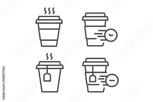 Hot beverage illustration showing brewing time and features in a minimalist style for cozy enjoyment