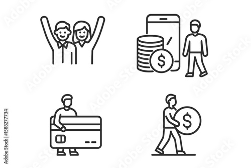 Financial activities illustrating savings, payments, and social interaction in a digital age