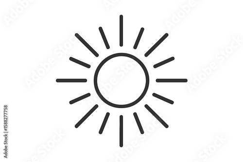 Sun symbol with rays shining bright, representing warmth and brightness in a clear sky during daytime