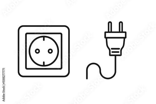 Power socket and plug illustration showing electrical connection concept in a minimalist style