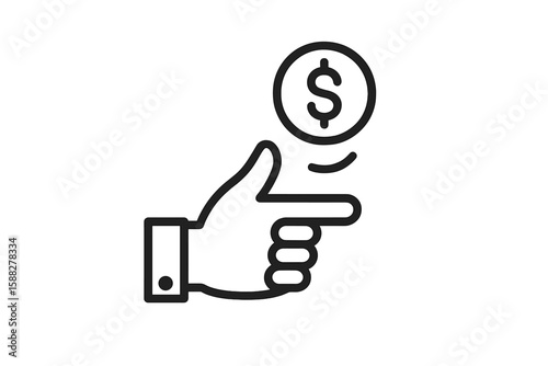 Hand pointing to a dollar sign, conveying financial concepts and transactions in a minimalist design style