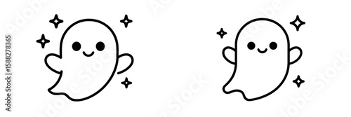 Ghost characters celebrating joy with sparkles in a playful design for Halloween decorations and events