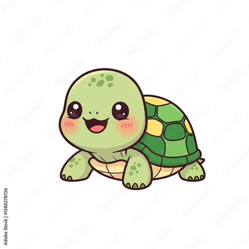 Fototapeta premium Cartoon Small Turtle on White Background