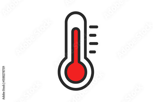 Thermometer symbol indicating high temperature with red liquid and scale in minimalist design