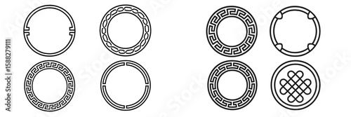 Decorative geometric patterns with intricate designs on circular shapes ideal for various artistic applications