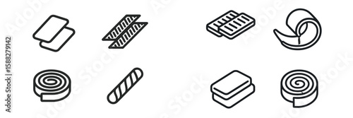 Various shapes of candy and chocolate represented with simple line drawings suitable for graphic design projects
