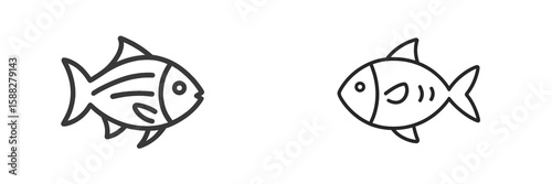 Two simple fish illustrations showcasing different styles and designs in black and white
